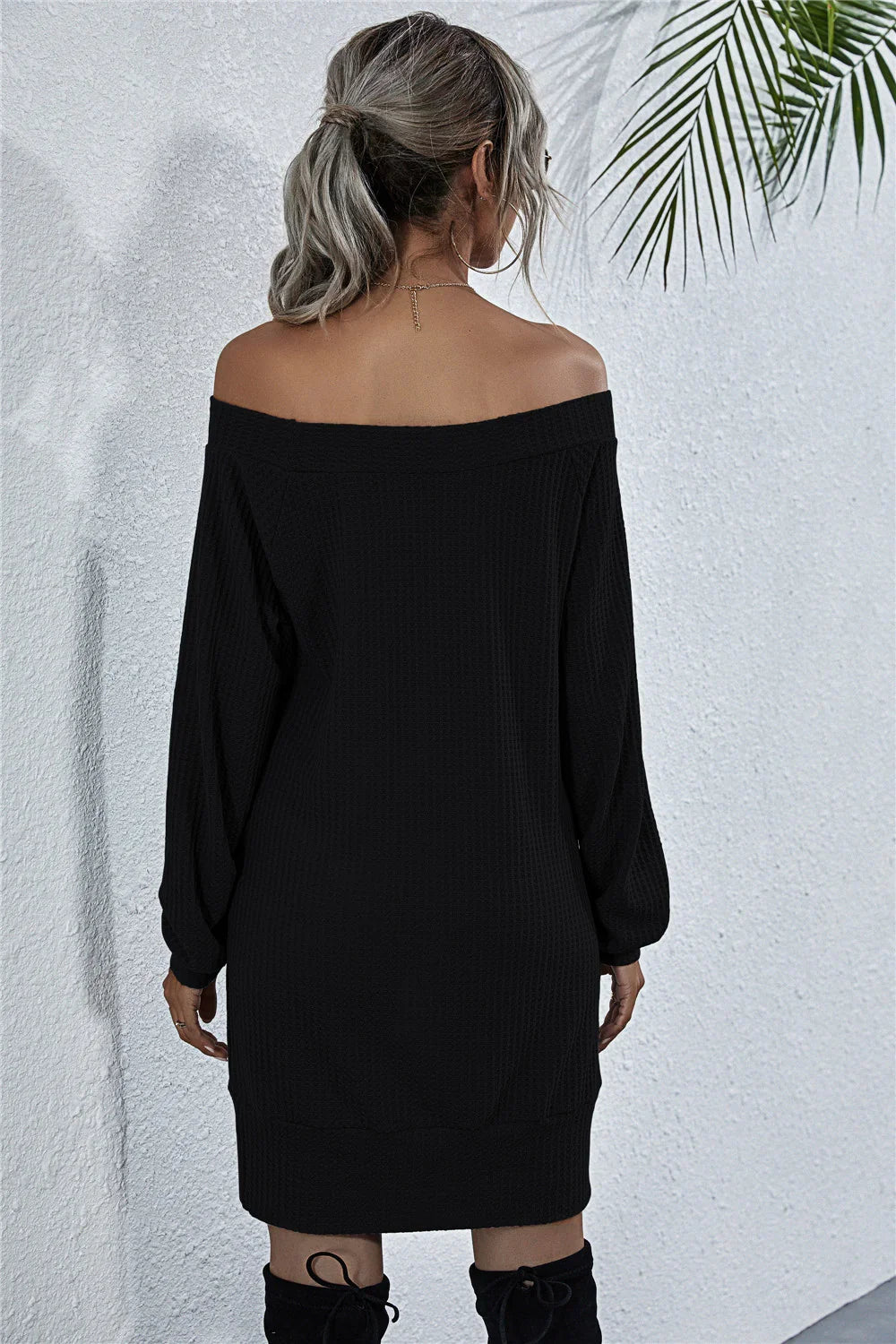 Waffle-Knit Boat Neck Mini Dress for Summer - Southern Shores Clothing