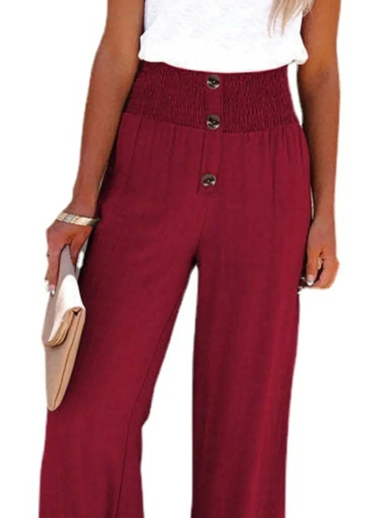 Plus Size High-Waisted Textured Wide-Leg Pants - Southern Shores Clothing