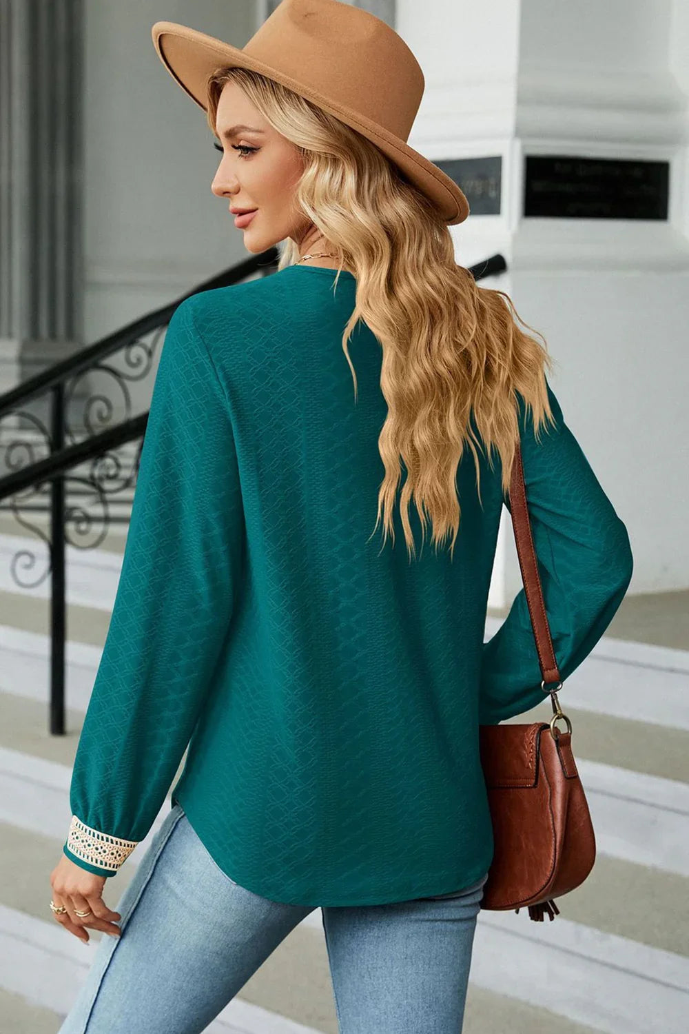 Southern Shores Clothing V-Neck Long Sleeve Lace Rayon Blouse For Casual And Sophisticated Everyday Wear - Southern Shores Clothing