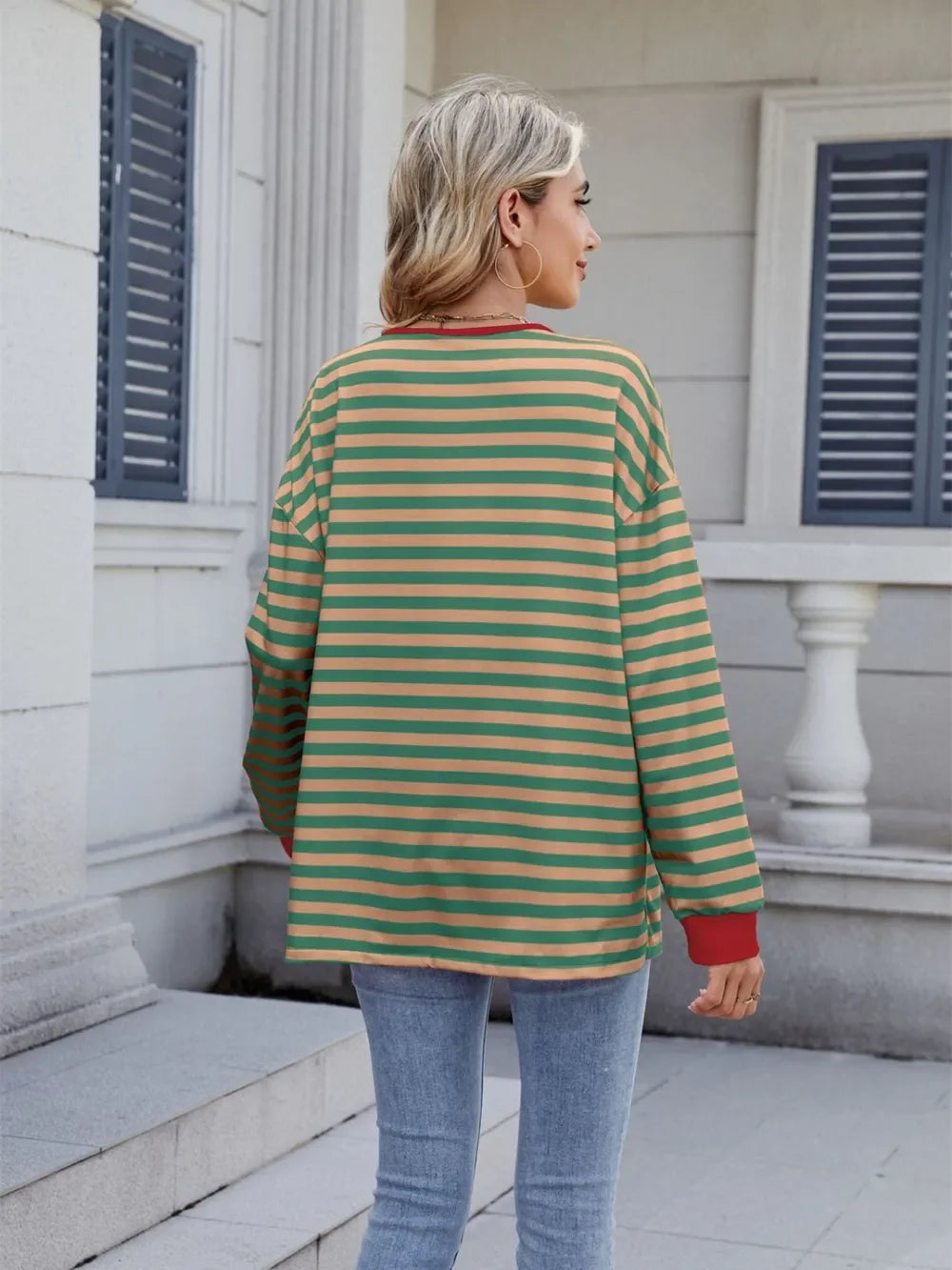 Lace-Up Striped Long Sleeve T-Shirt - Southern Shores Clothing