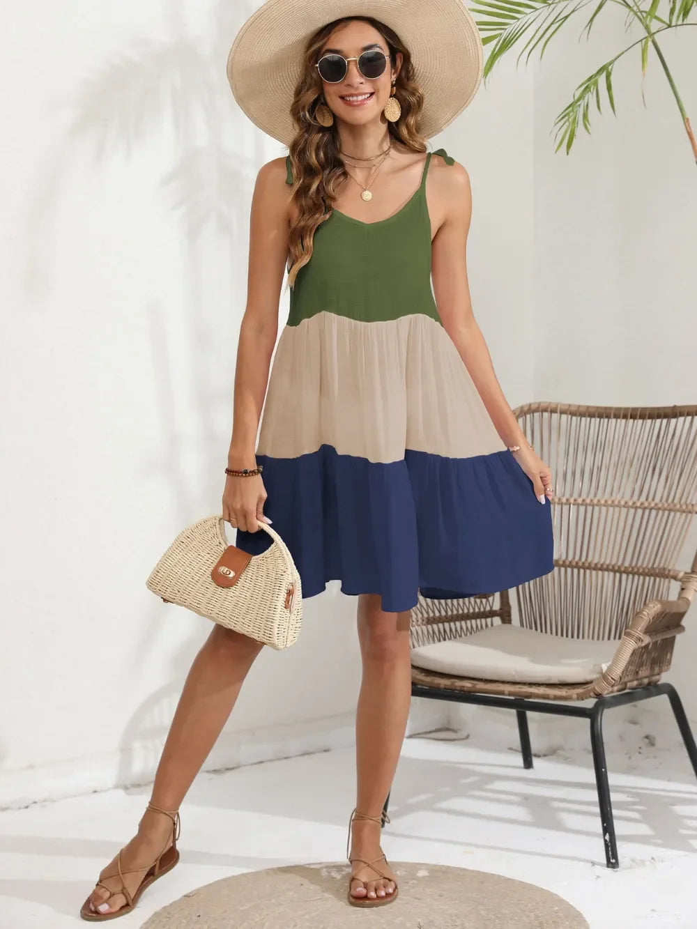 Spaghetti Strap Block Cover-Up for Beachwear - Southern Shores Clothing
