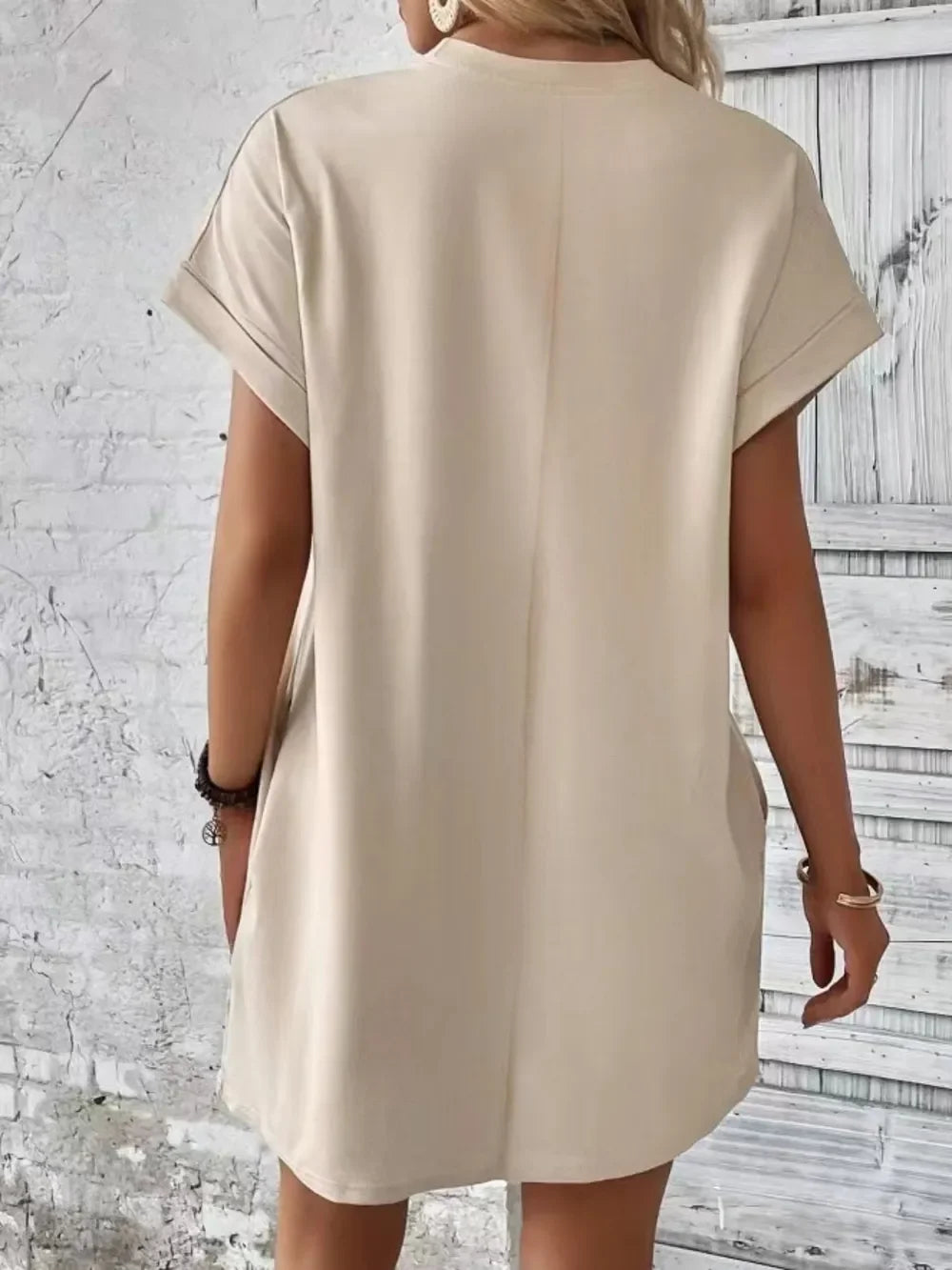 Pocketed Round Neck Short Sleeve Dress - Southern Shores Clothing