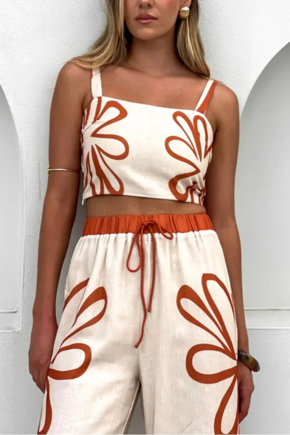 Smocked Square Neck Cami and Pants Set With Floral Print - Southern Shores Clothing