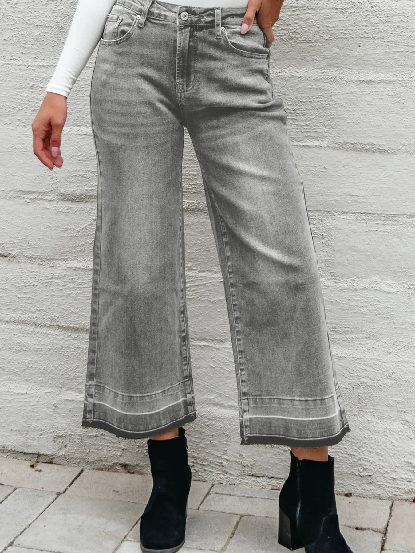 Beachside High Waist Wide Leg Washed Denim Jeans - Southern Shores Clothing
