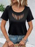 Hollow Out Neckline Short Sleeve T Shirt - Southern Shores Clothing