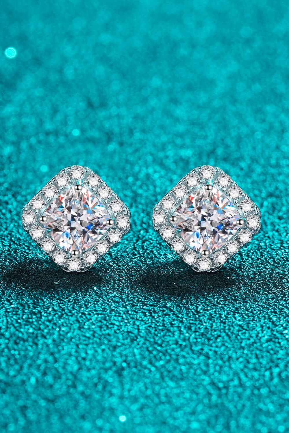Southern Shores Sterling Silver 2 Carat Moissanite Square Stud Earrings