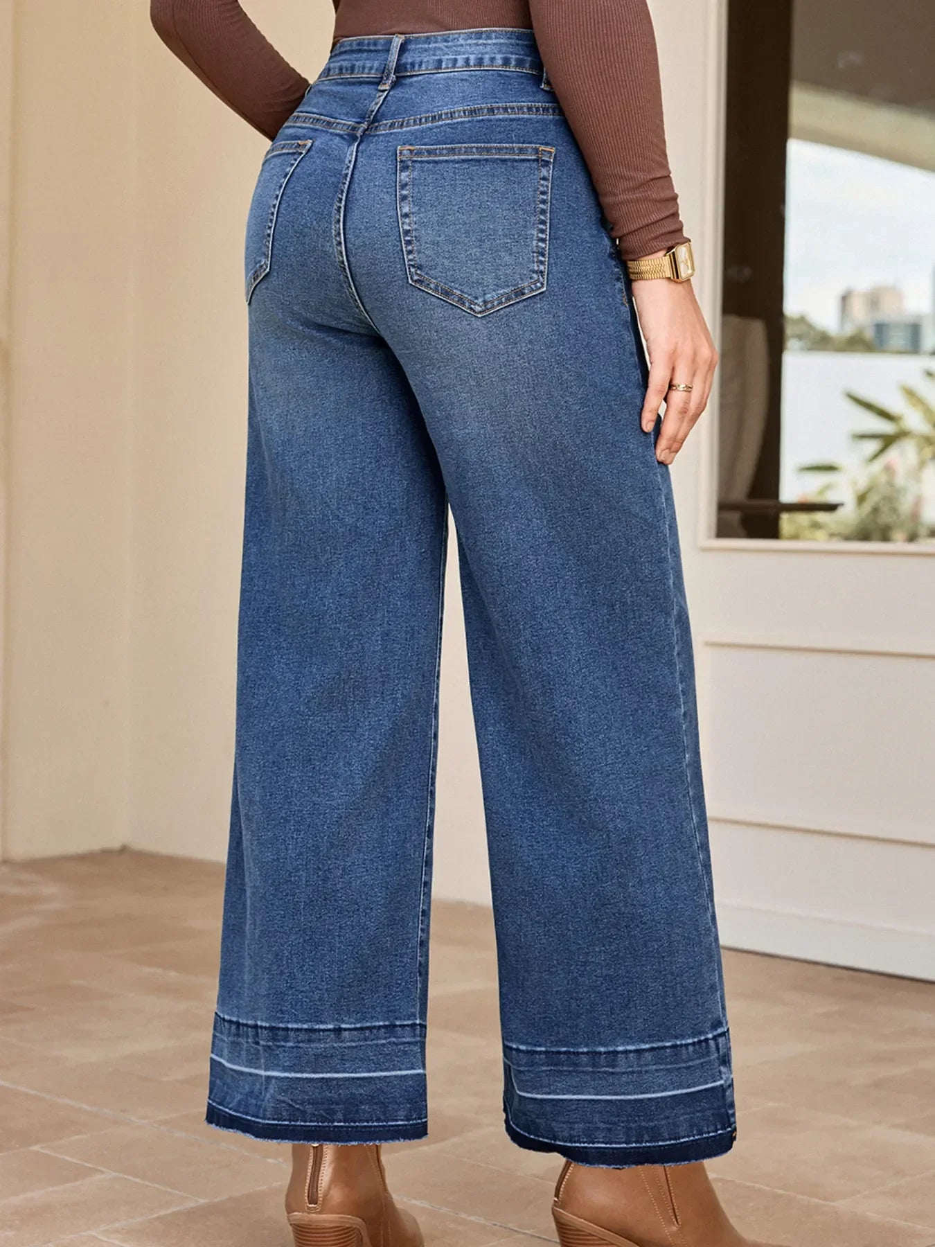 Beachside High Waist Wide Leg Washed Denim Jeans - Southern Shores Clothing