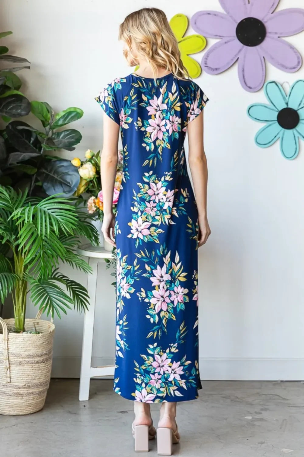 Floral Print Short Sleeve Slit Maxi Dress - Southern Shores Clothing