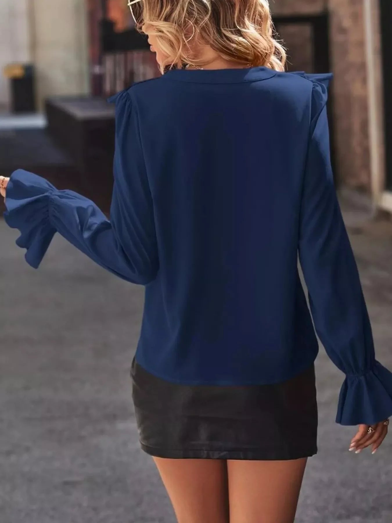 Southern Shores Clothing Ruffled Flounce Sleeve Buttoned Blouse Made From 100 Percent Polyester Fabric - Southern Shores Clothing