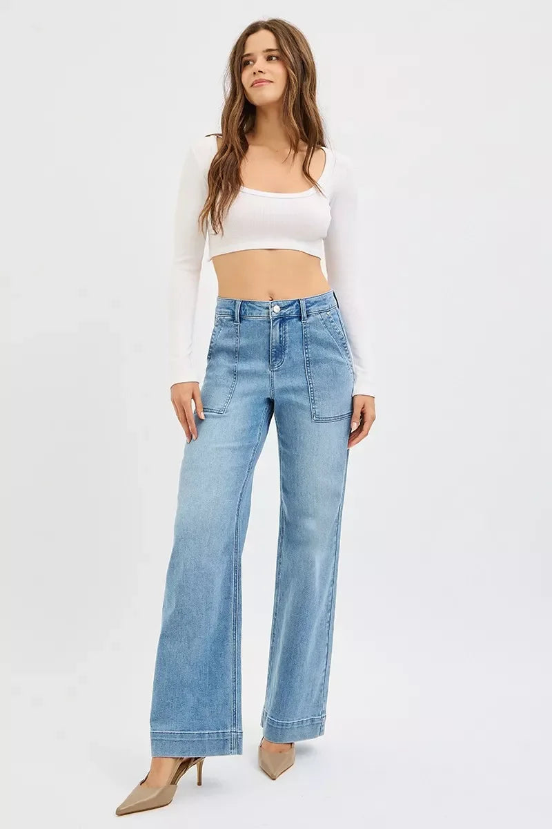 Plus Size High Rise Straight Leg Denim Stretch Jeans - Southern Shores Clothing