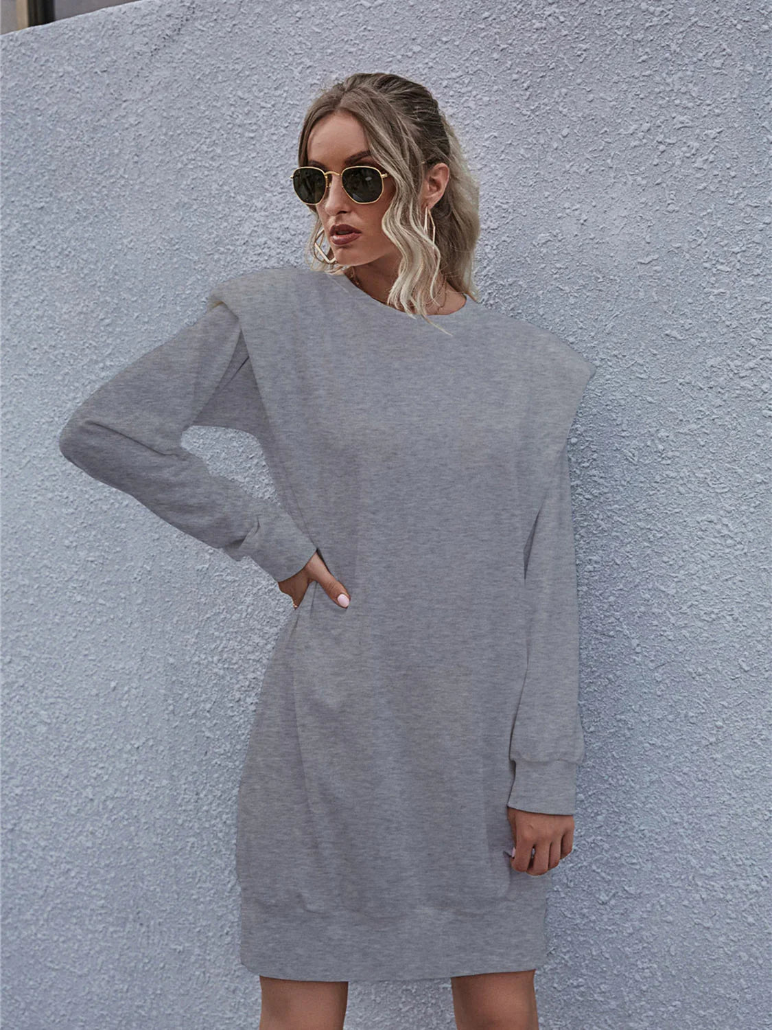 Round Neck Long Sleeve Mini Dress - Southern Shores Clothing