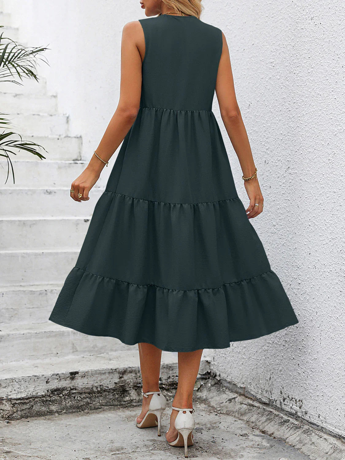 V-Neck Sleeveless Tiered Dress - Southern Shores Clothing