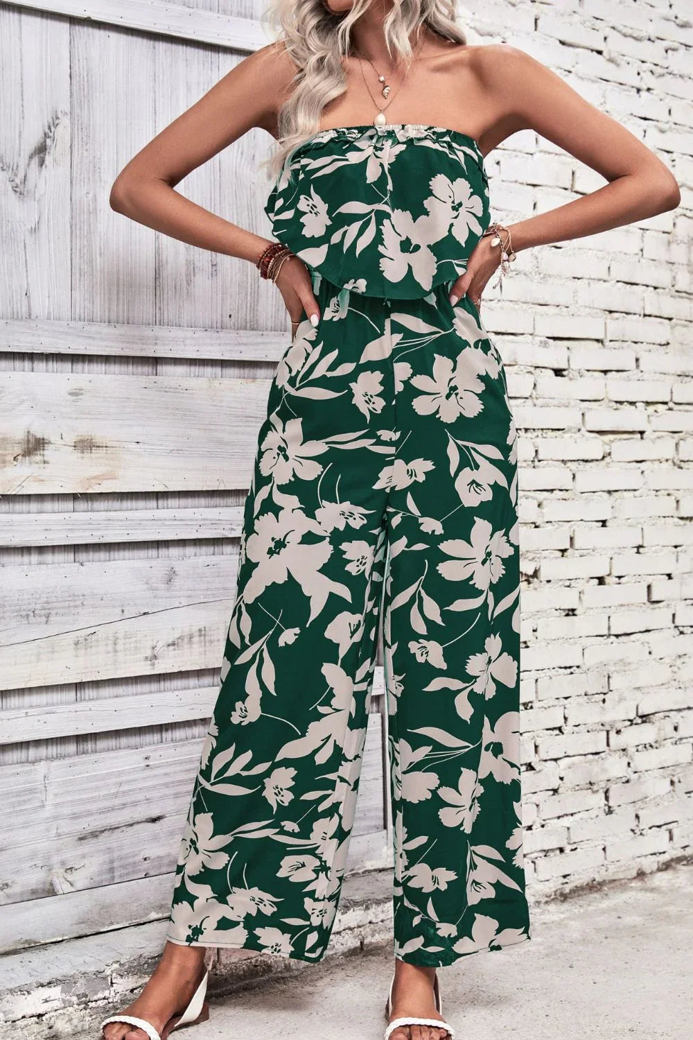 Floral Strapless Wide Leg Jumpsuit Chic Style - Southern Shores Clothing