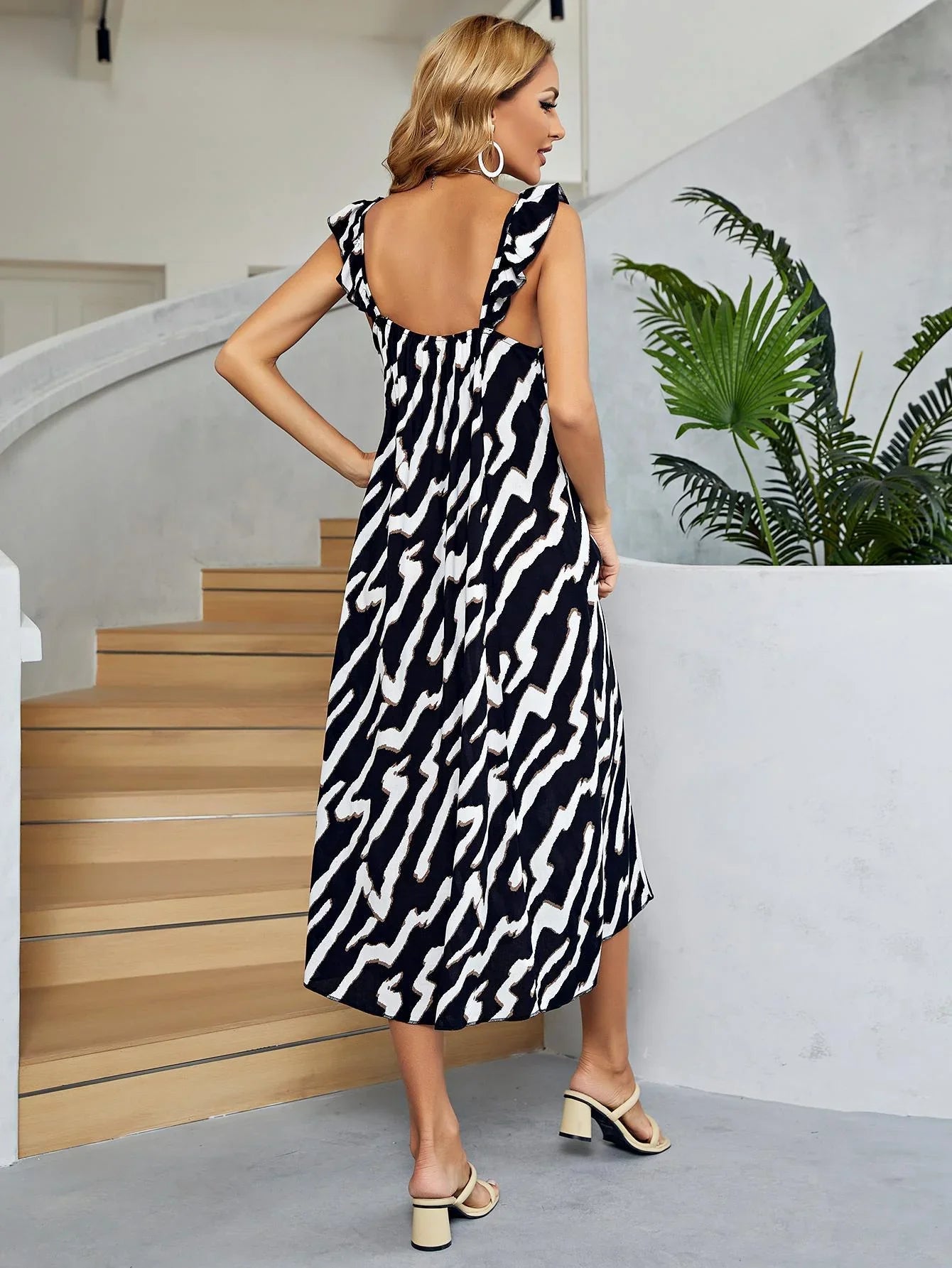 Two-Tone Low Back Midi Dress - Southern Shores Clothing
