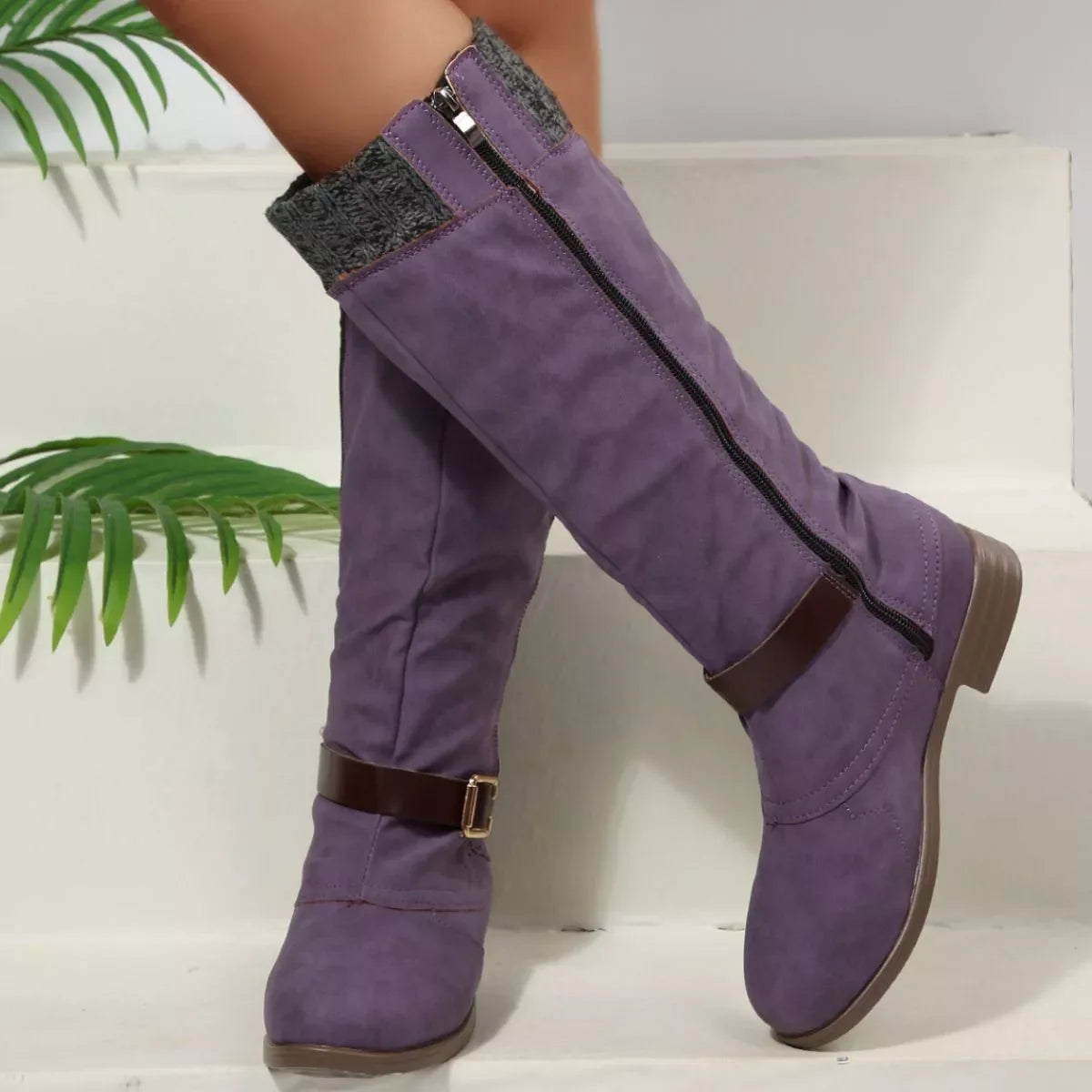 Round Toe Block Heel Boots Suede Rubber Casual