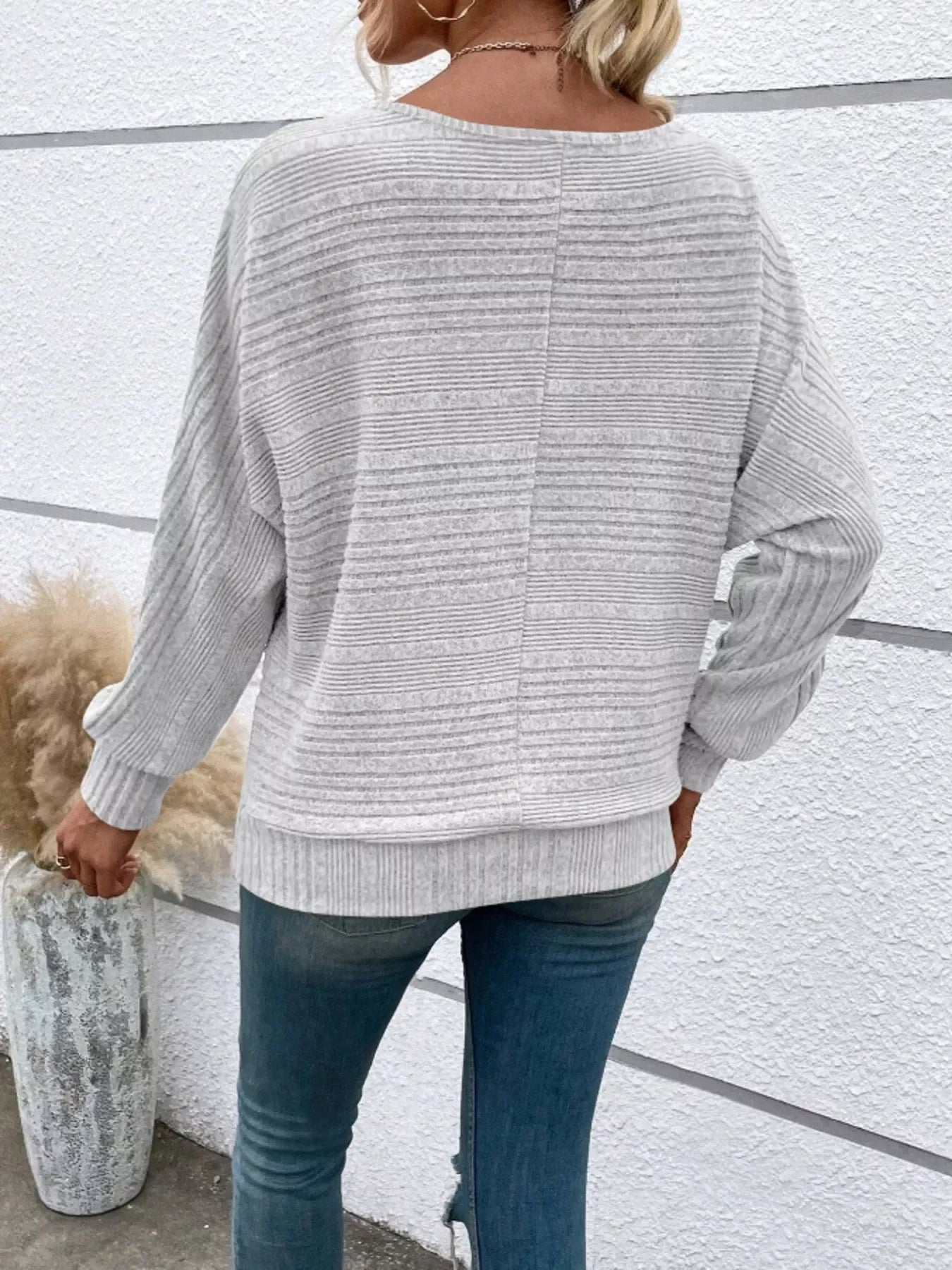 Ribbed Round-Neck Long-Sleeve T-Shirt With Slight Stretch - Southern Shores Clothing