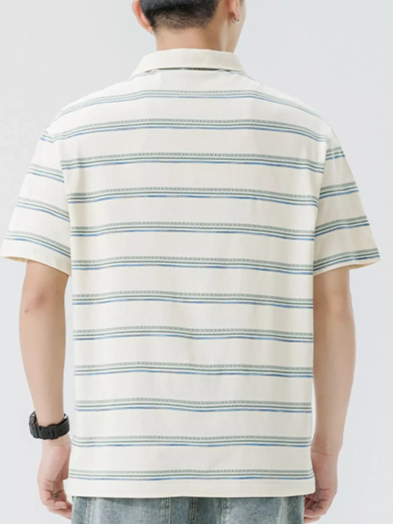Plus Size Striped Short Sleeve Button Polo - Southern Shores Clothing