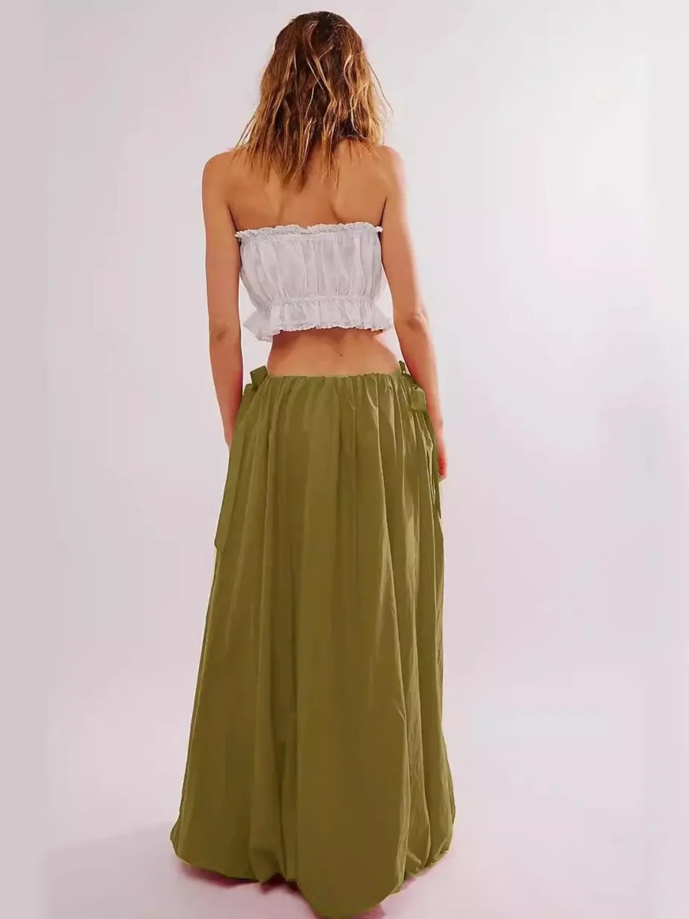 Drawstring Side Bow Maxi Skirt With Pockets - Southern Shores Clothing