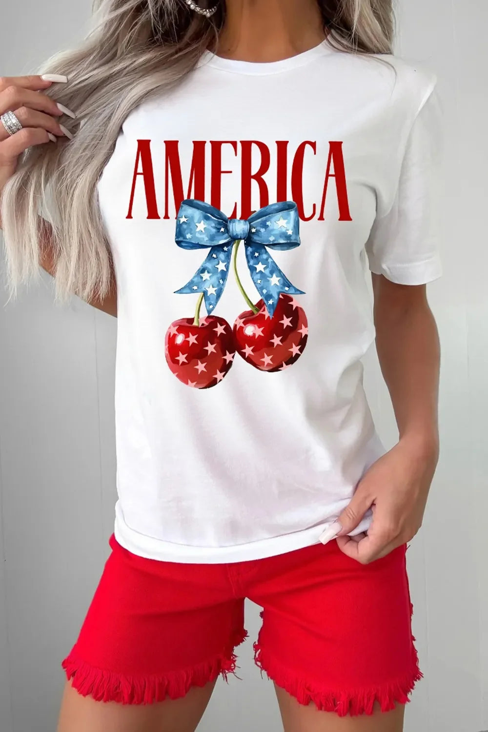 Cherry Print Crewneck T Shirt With Stretch Fabric - Southern Shores Clothing
