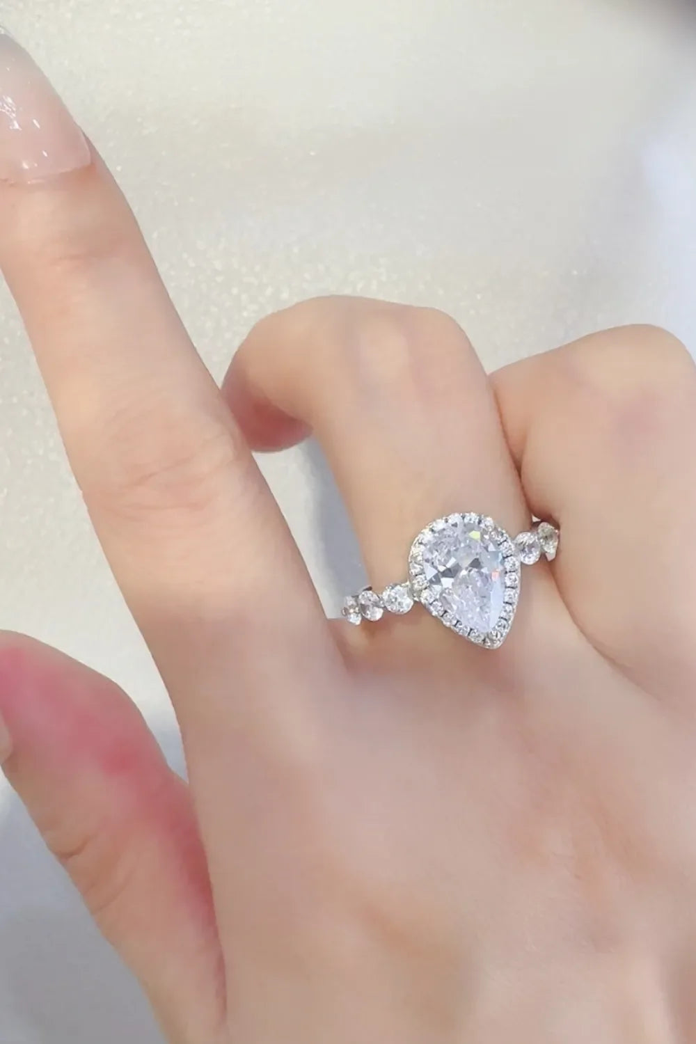 2 Carat Pear-Cut Moissanite Sterling Silver Ring With Halo - Southern Shores Clothing