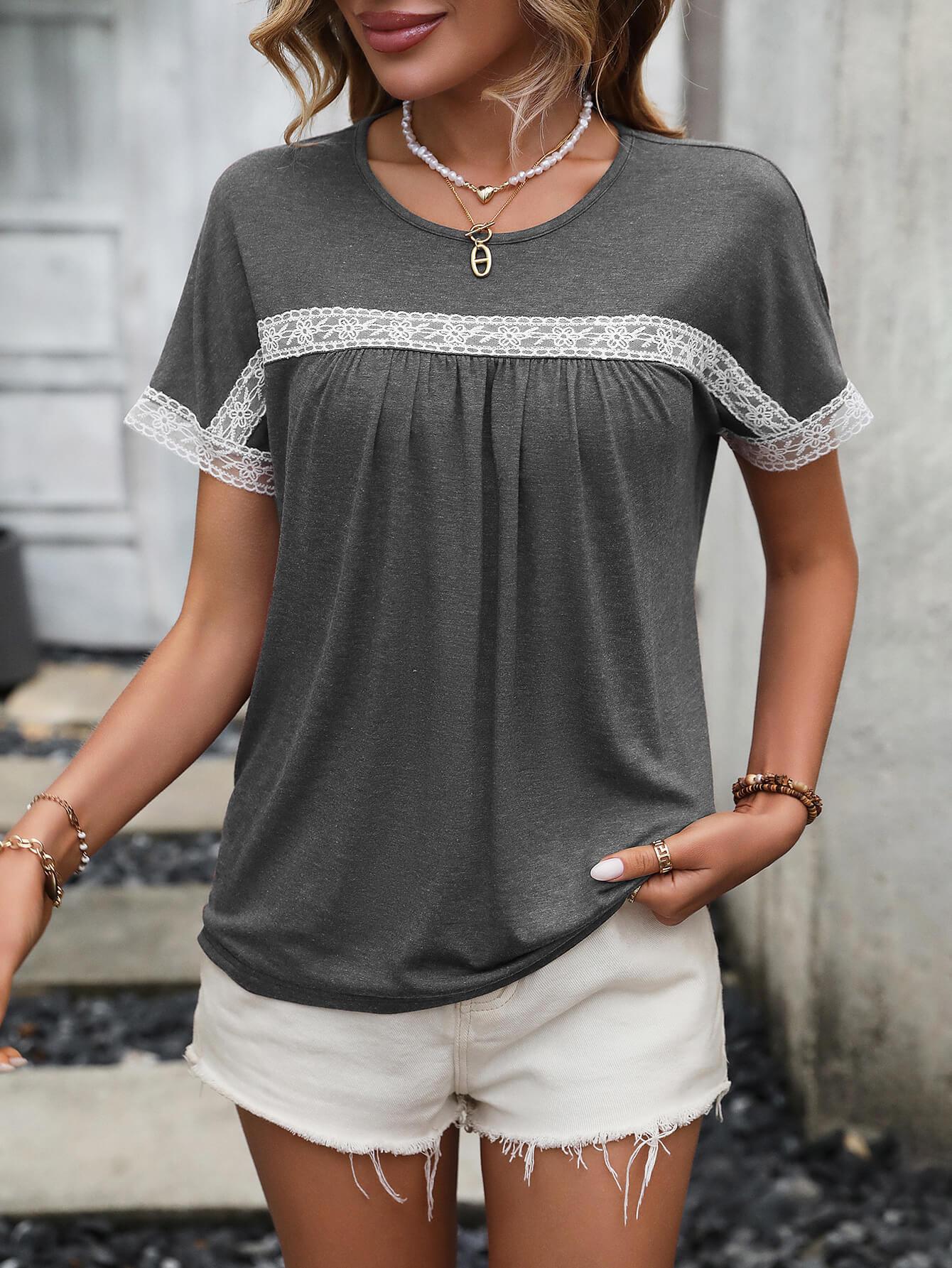 Contrast Pattern Round Neck Short Sleeve Stretch Tee - Southern Shores Clothing