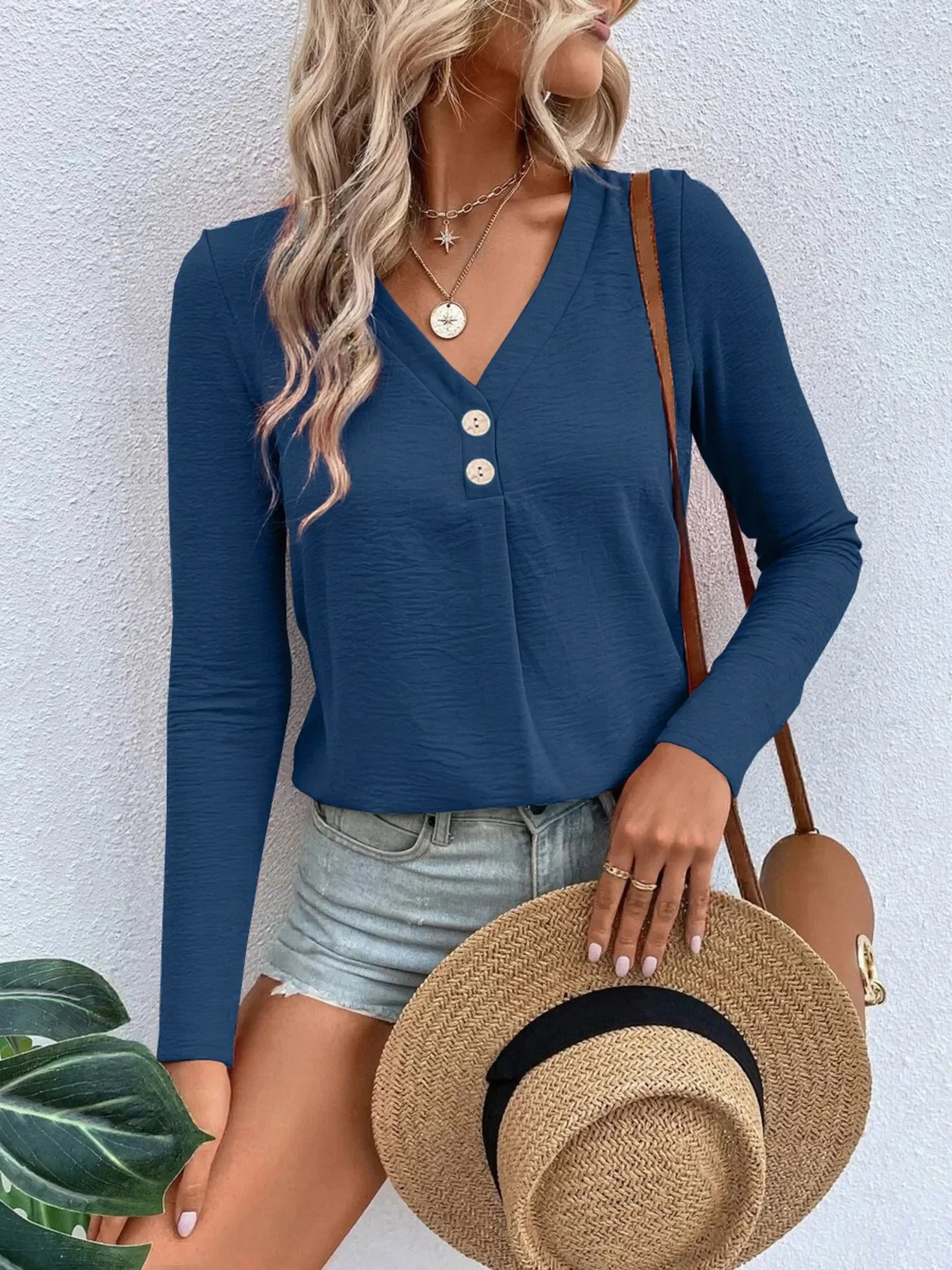 Plus Size V Neck Long Sleeve T Shirt Everyday Comfort - Southern Shores Clothing