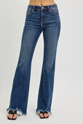 Mid Rise Flared Denim Jeans With Frayed Hem Plus Size - Southern Shores Clothing