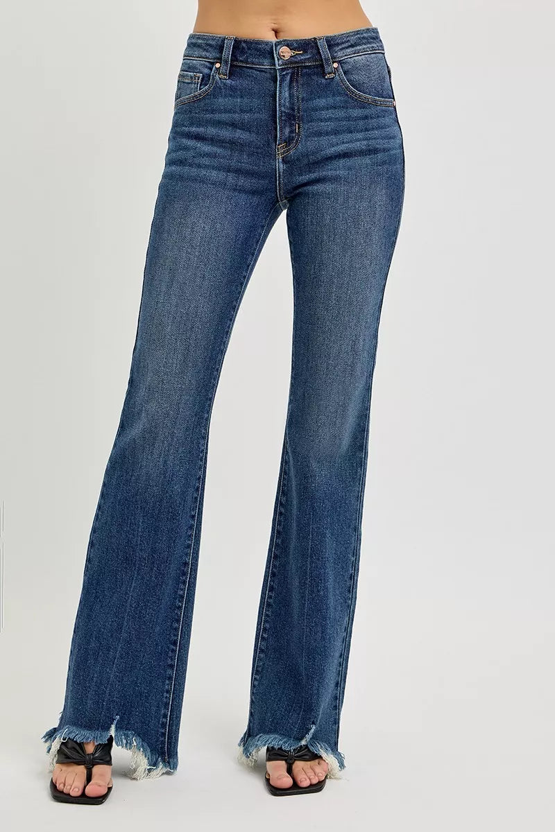 Beachside Risen Mid Rise Flare Frayed Hem Jeans Plus Size