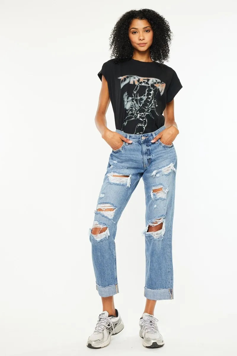 Coastal Kancan Mid Rise Distressed Boyfriend Fit Jeans