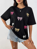 Sequin Bow Round Neck Short Sleeve Oversized Tee - Southern Shores Clothing