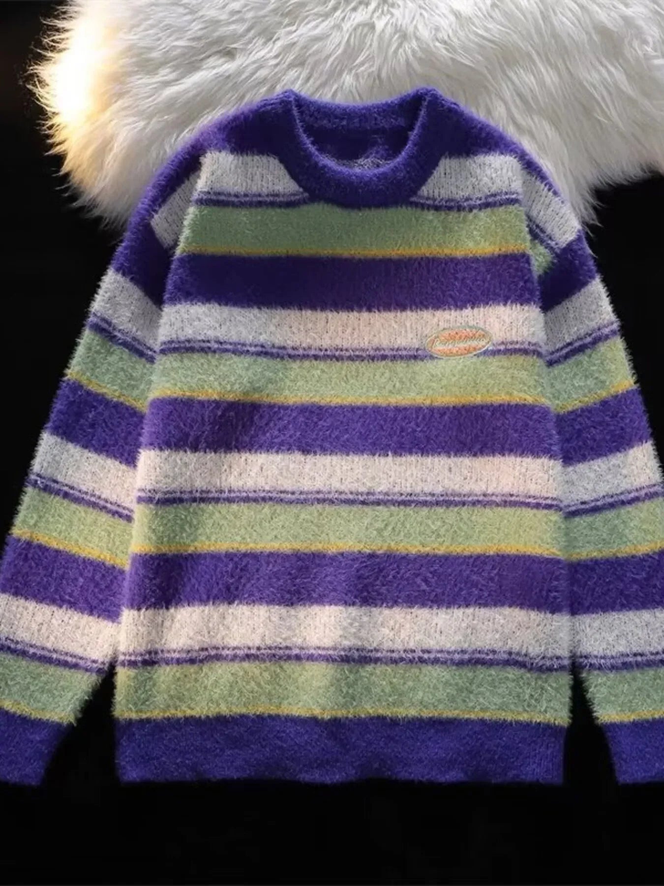 Soft Striped Fuzzy Knit Pullover Sweater - Southern Shores Clothing