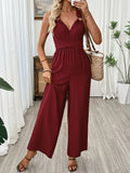 V Neck Sleeveless Wide Leg Jumpsuit Crisscross - Southern Shores Clothing
