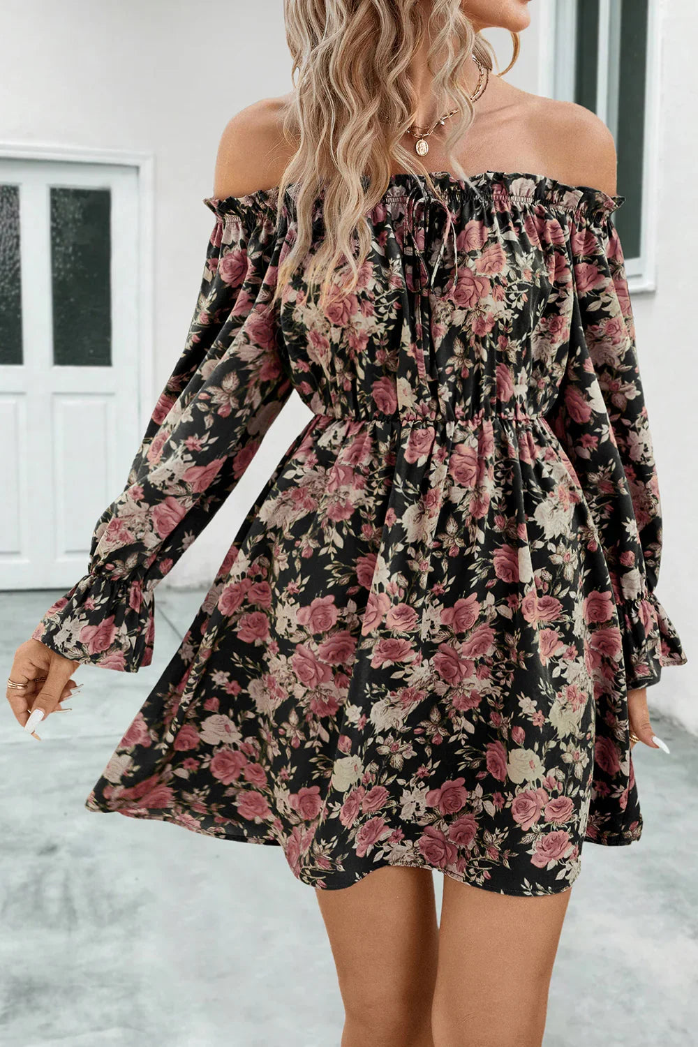 Floral Off-Shoulder Flounce Sleeve Dress - Southern Shores Clothing