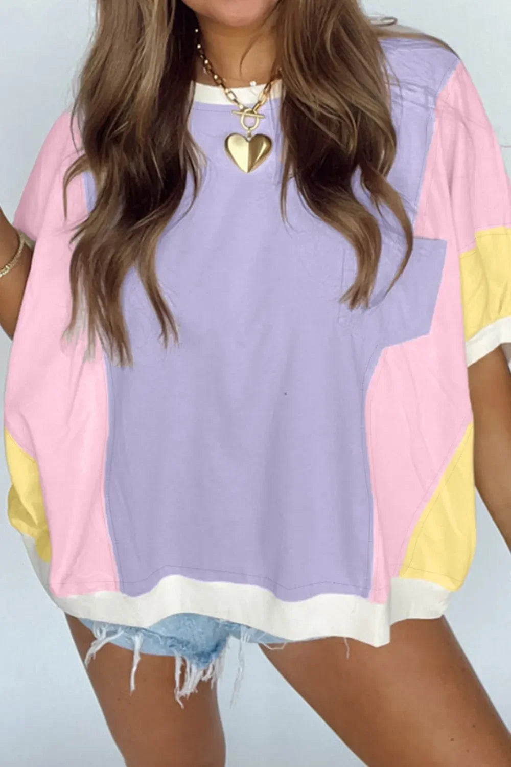 Block Patchwork Oversized Half Sleeve Relaxed T Shirt - Southern Shores Clothing