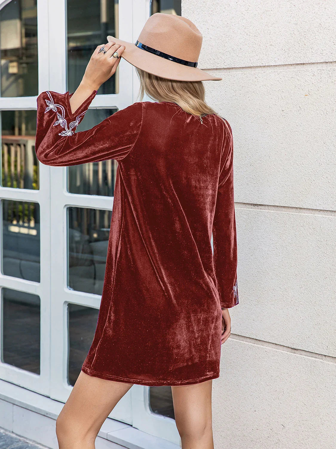 Boho V-Neck Long Sleeve Mini Dress Casual Comfort - Southern Shores Clothing