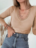 Lace-Trimmed Ruched Detail Long Sleeve T-Shirt - Southern Shores Clothing