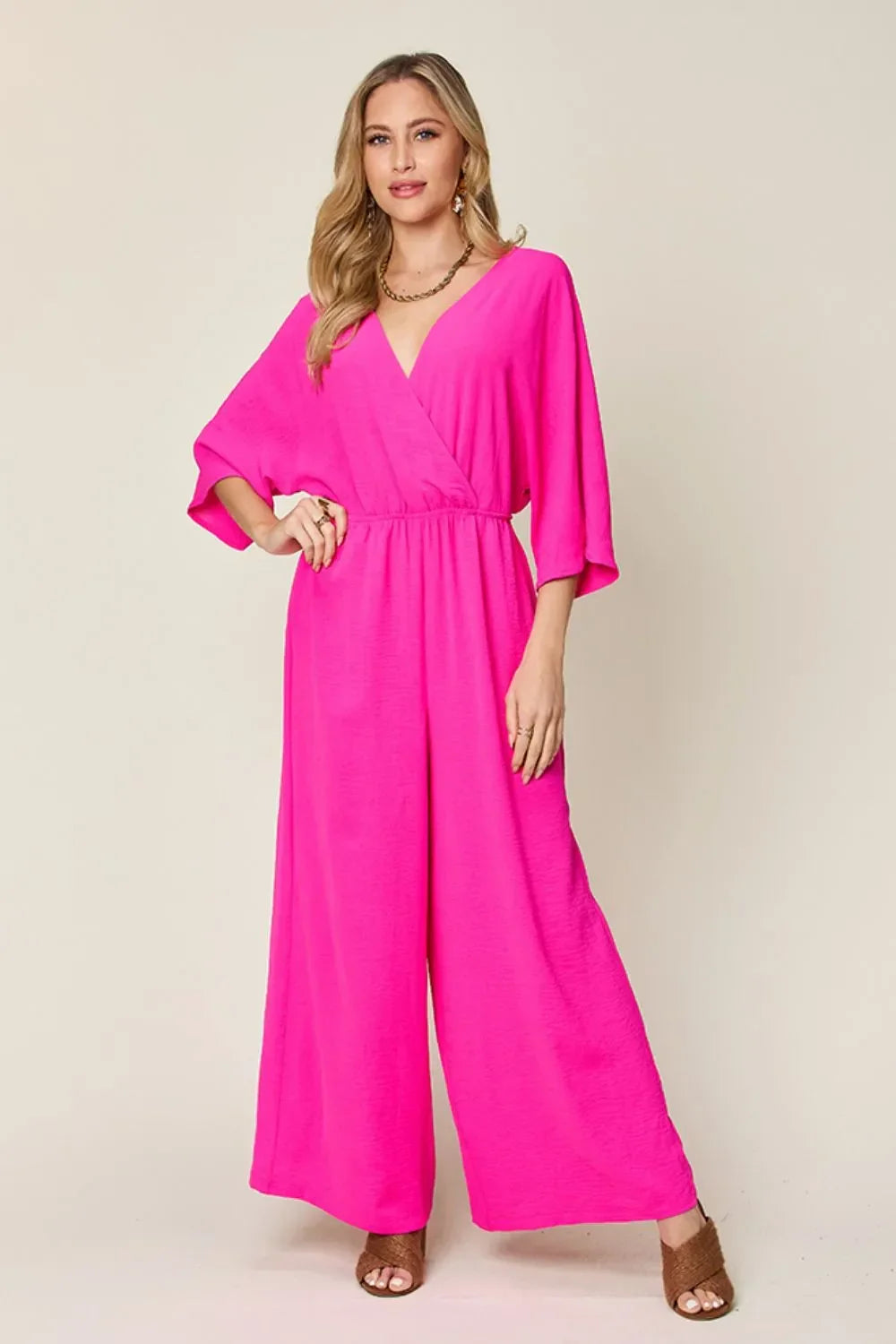 Surplice Wide-Leg Jumpsuit With Hidden Pockets - Southern Shores Clothing