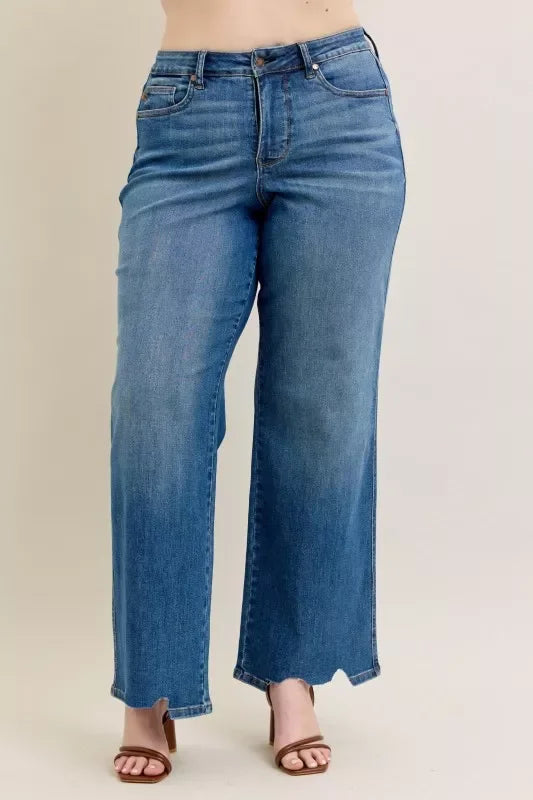High Waist Tummy Control Wide Leg Jeans Plus Size Denim - Southern Shores Clothing