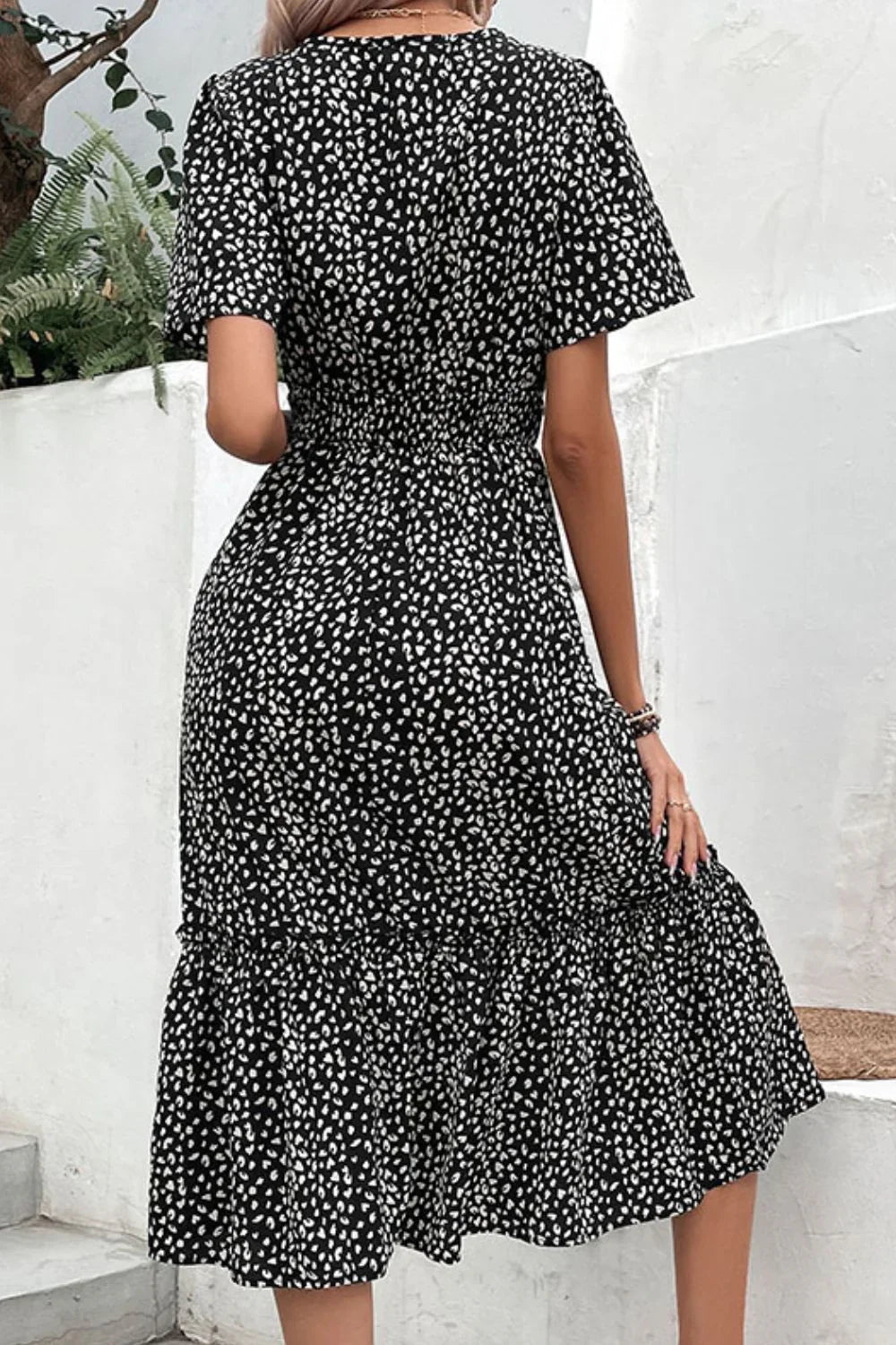 Perfee Leopard Print Short Sleeve Midi Dress - Southern Shores Clothing