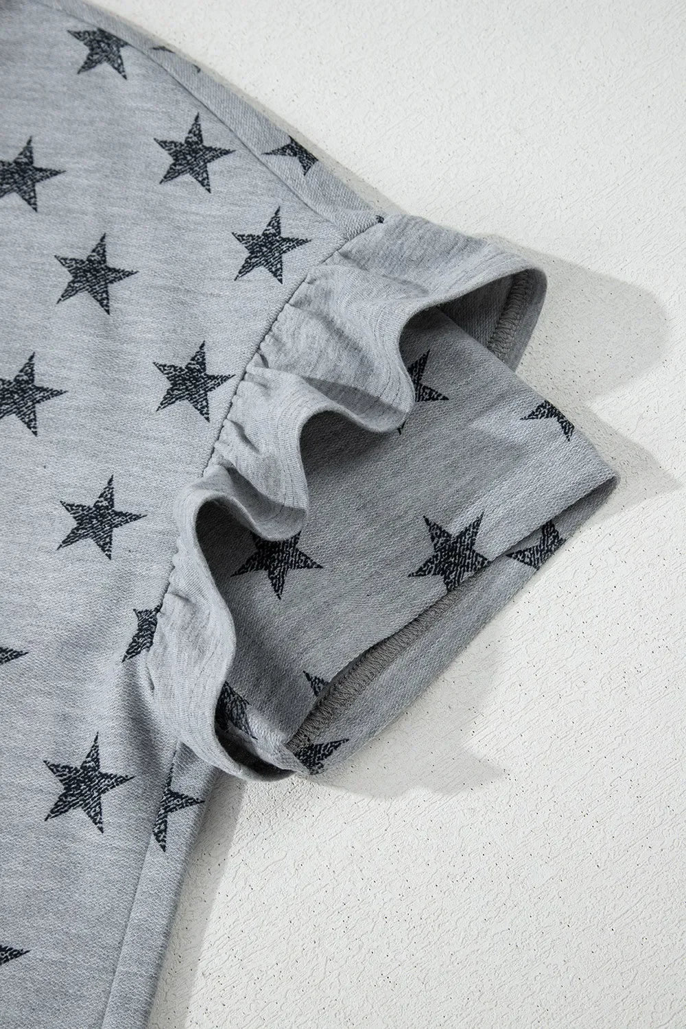 Star Print Tiered Ruffled Sleeve Crew Neck T Shirt - Southern Shores Clothing