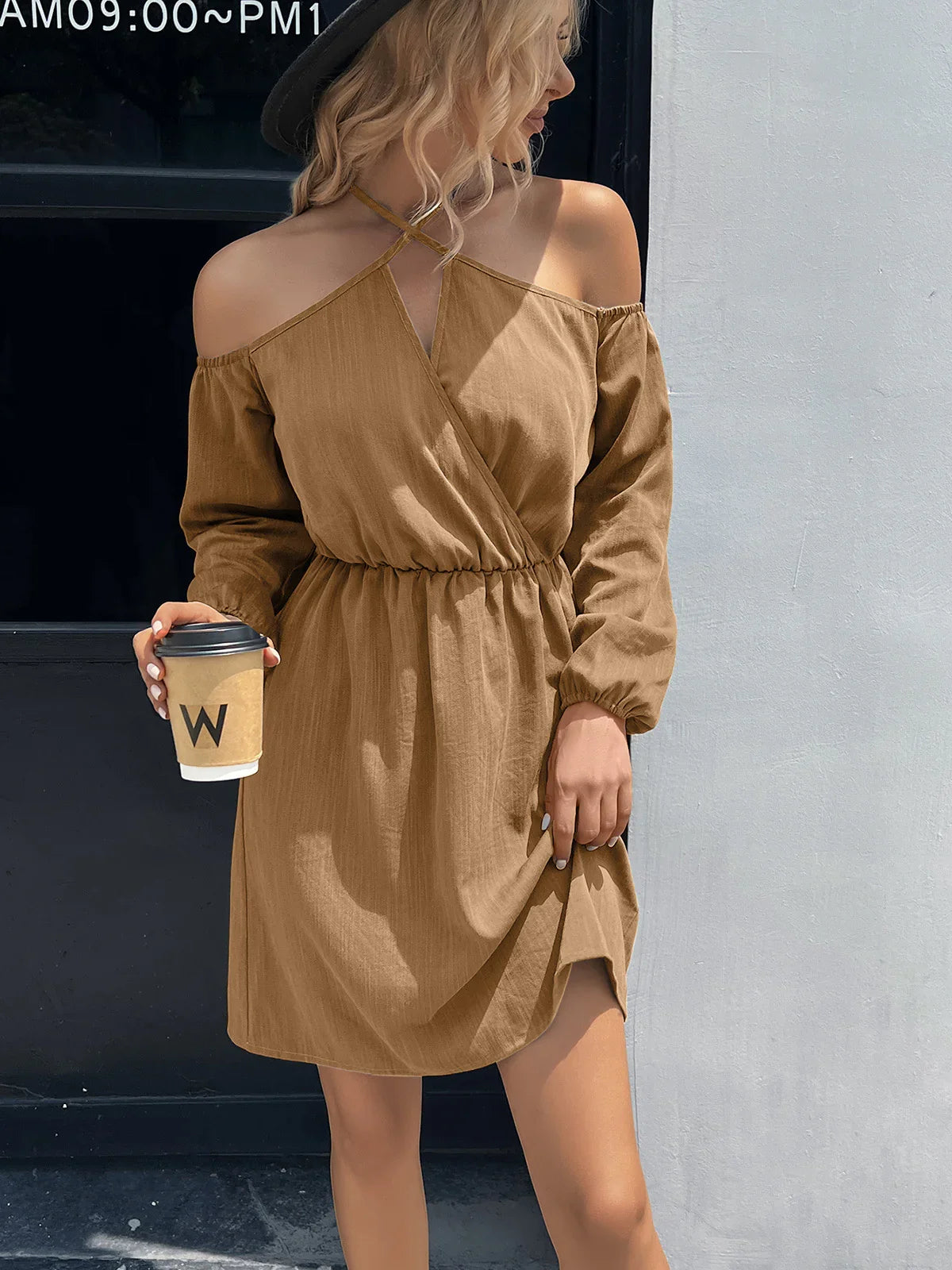 Casual Cold-Shoulder Crisscross Mini Dress Summer - Southern Shores Clothing