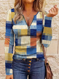 Block Zip Front Long Sleeve Top With Polyester Fabric - Southern Shores Clothing
