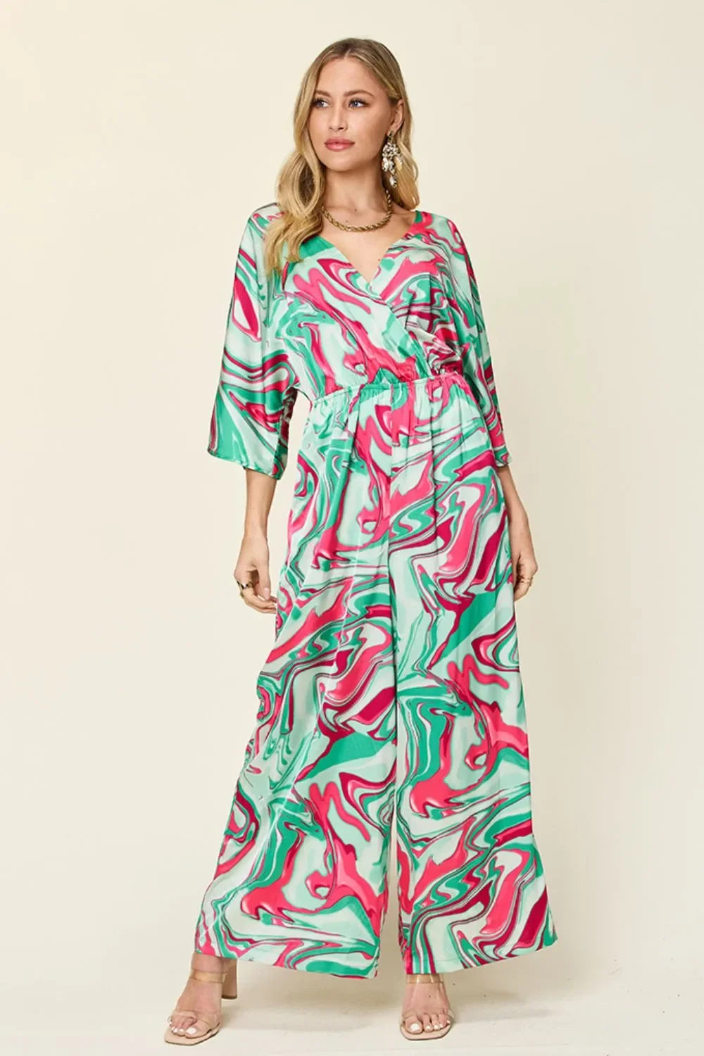 Tie Ruched Half Sleeve Wide Leg Jumpsuit - Southern Shores Clothing