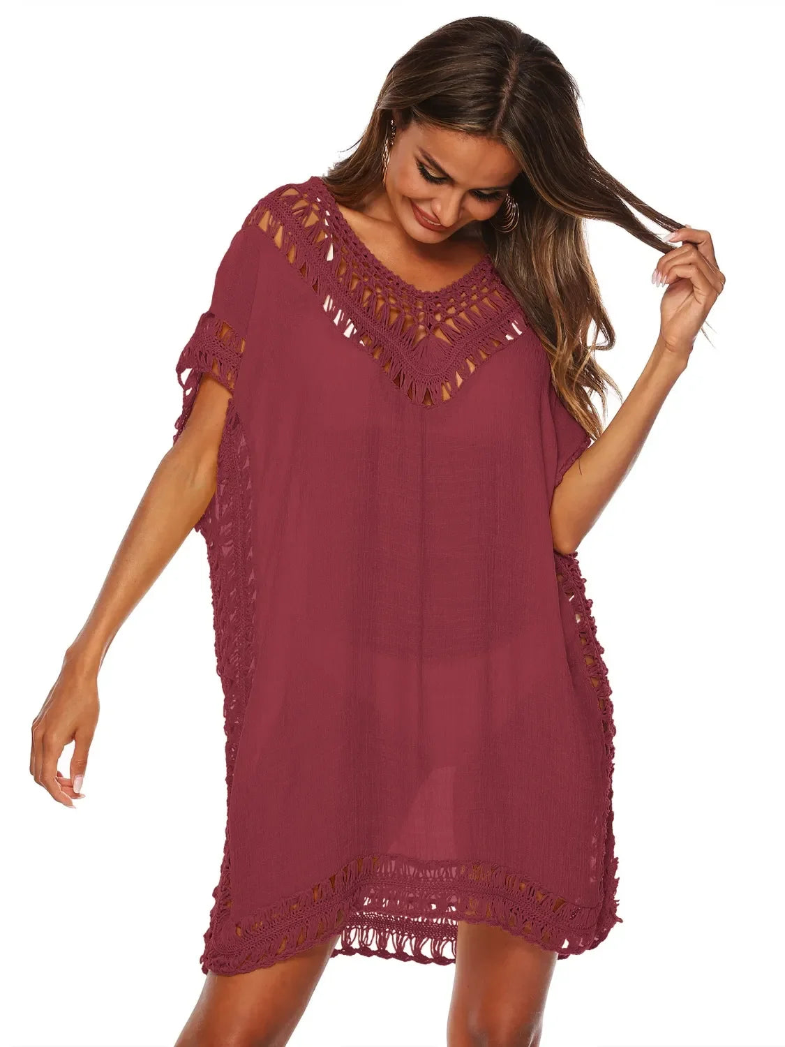 Bohemian Crochet Trim Beach Cover-Up One Size - Southern Shores Clothing