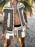 Men's Full Size Printed Collared Neck Short Sleeve Top and Shorts Set Plus Size - Southern Shores Clothing
