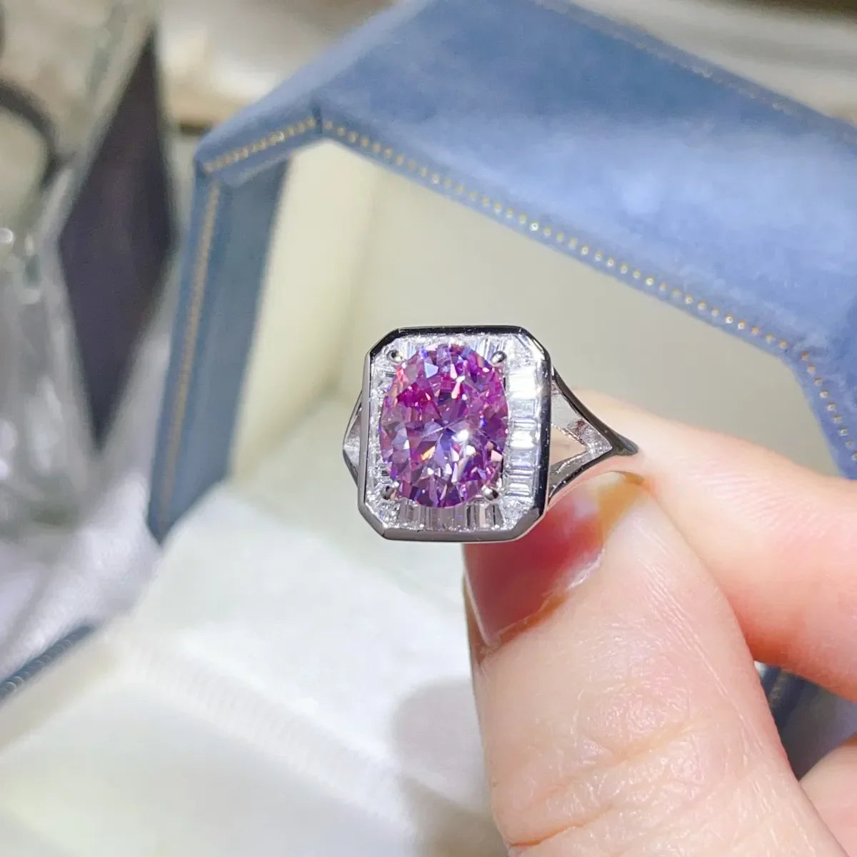 3 Carat Moissanite Square Ring In Platinum Plated Silver