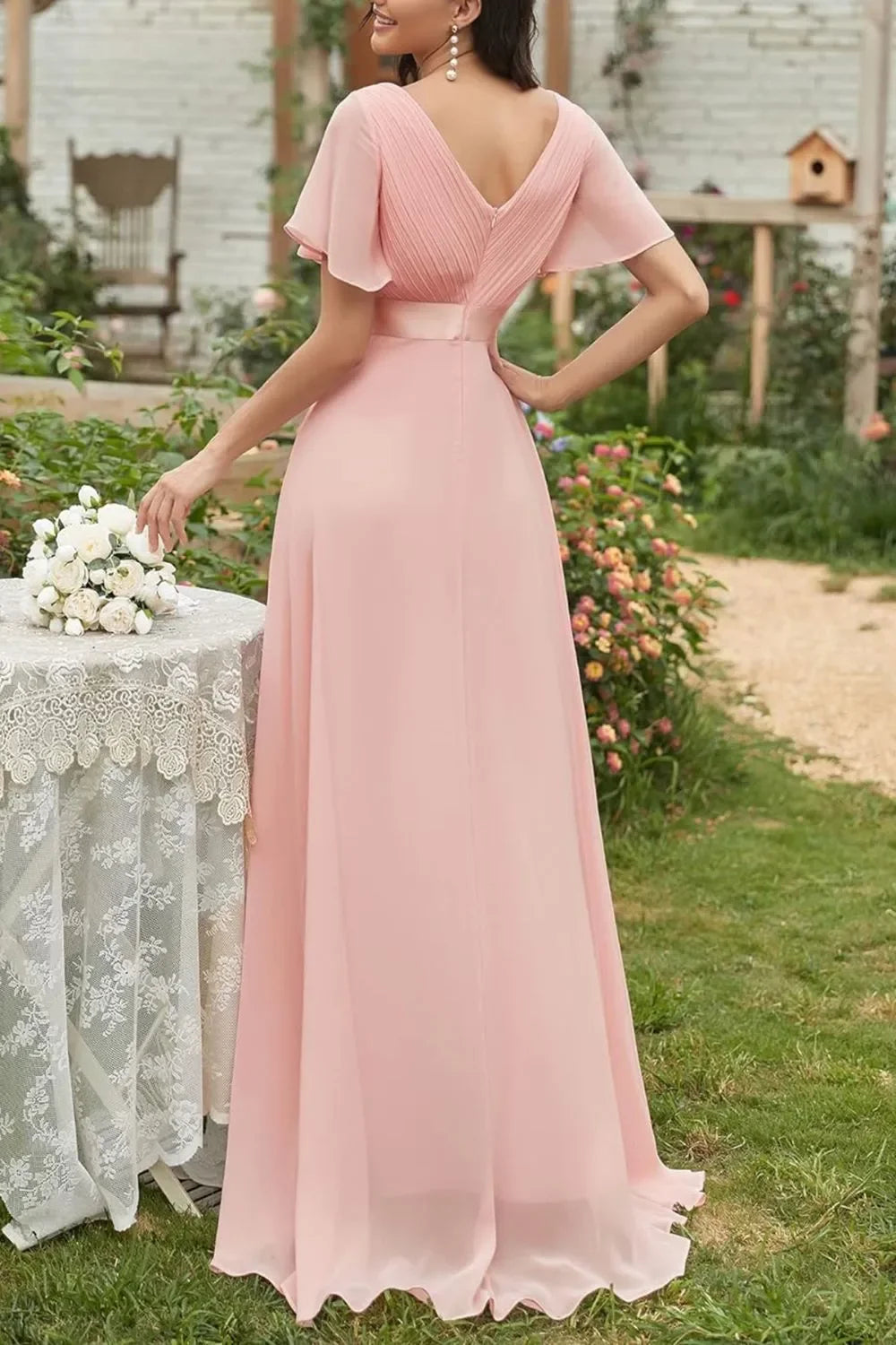 Elegant Surplice Flutter Sleeve Maxi Dress Coastal Style - Southern Shores Clothing