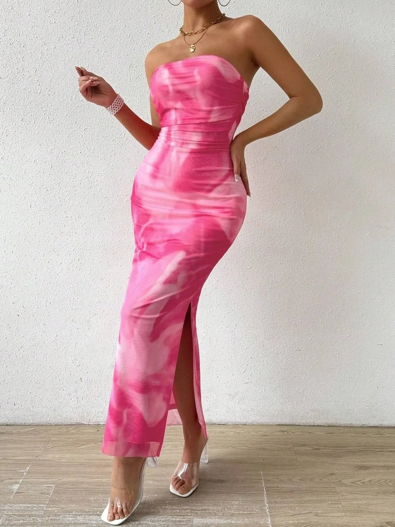 Printed Side Slit Tube Dress Coastal Style - Southern Shores Clothing