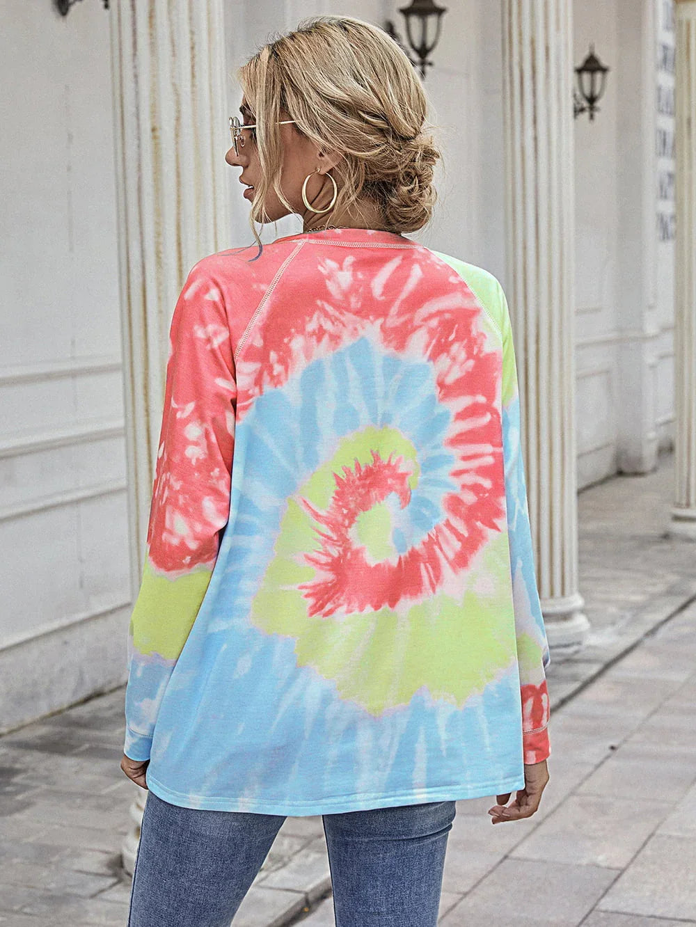 Printed Round Neck Raglan Long Sleeve Shirt - Southern Shores Clothing