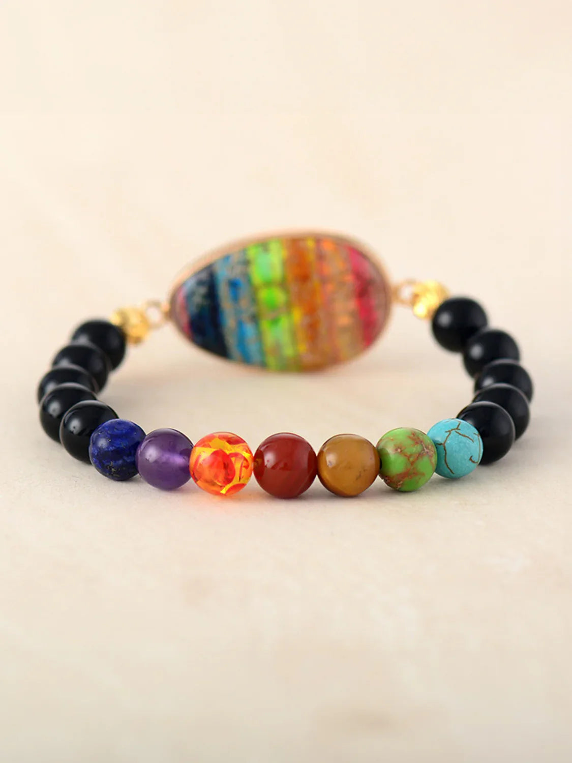 Natural Stone Beaded Geometric Bracelet Rose Gold Accent - Southern Shores Clothing
